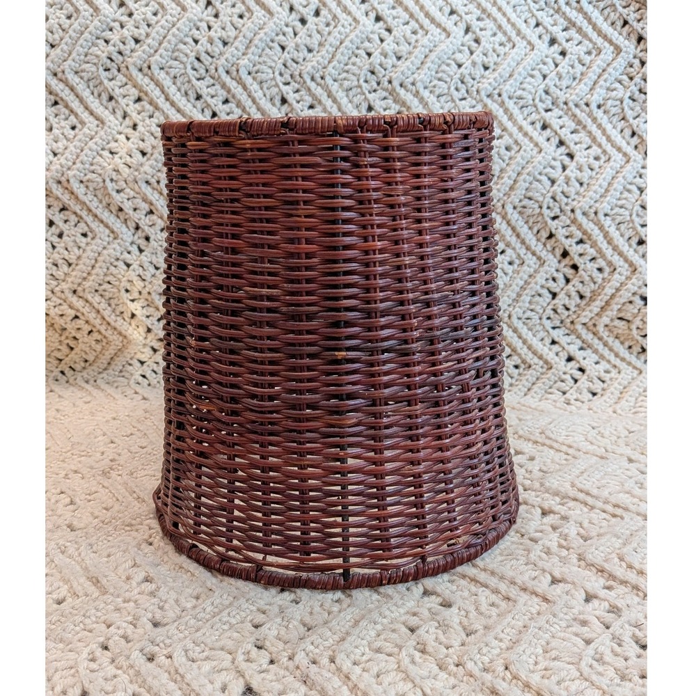Vintage Brown Wicker Rattan Lamp Shade Drum Tapered Boho Coastal Decor